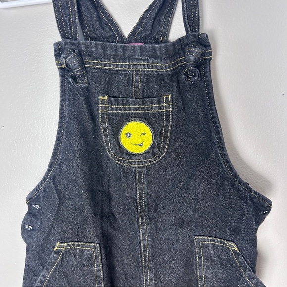 Isaac Mizrahi Blue and Yellow Overalls with Smiley Detail - Picture 2 of 4